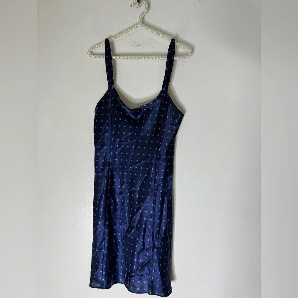 morgan taylor intimates Blue‎ Polka Dot Satin Slip Nightgown Medium